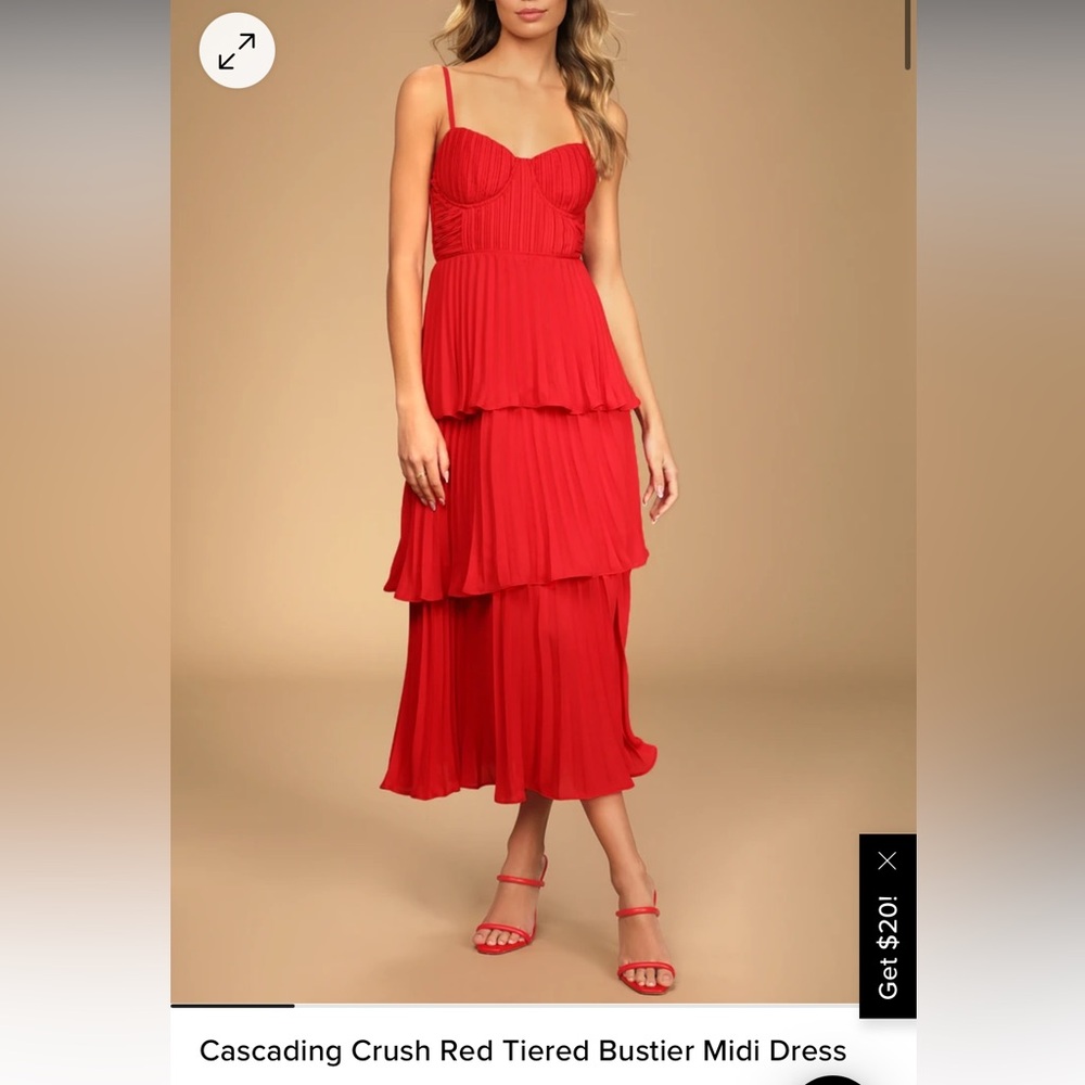 Cascading Crush Red Tiered Bustier Midi Dress